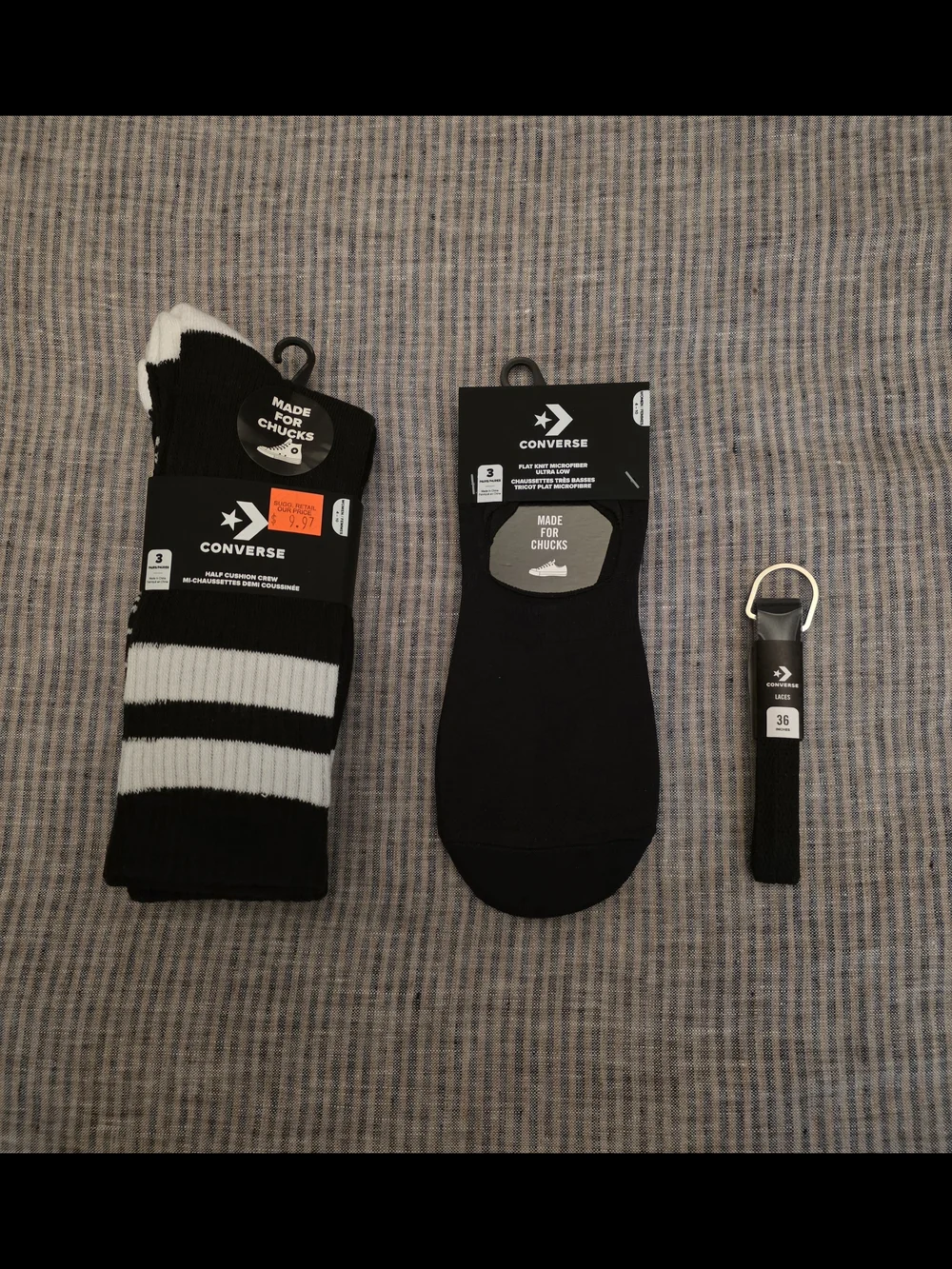 Converse Black & White Athletic Crew , No-Show Sock And Laces Lot